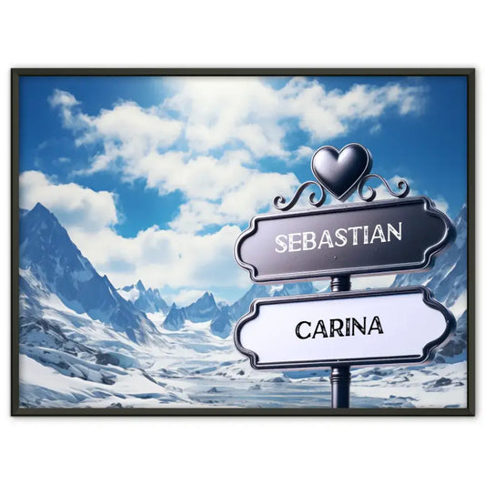 Personalisiertes Poster Liebe Wegweiser Winter Berge mit Namen