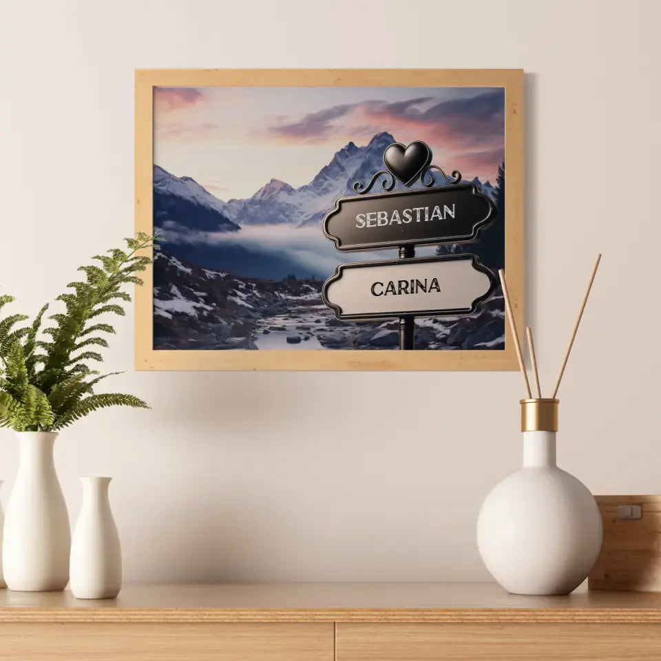Personalisiertes Poster Paare Wegweiser Gletschertal mit Namen