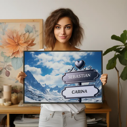 Personalisiertes Poster Liebe Wegweiser Winter Berge mit Namen