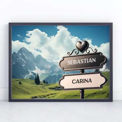 Liebes Poster Wegweiser Alpen Weide mit Namen
