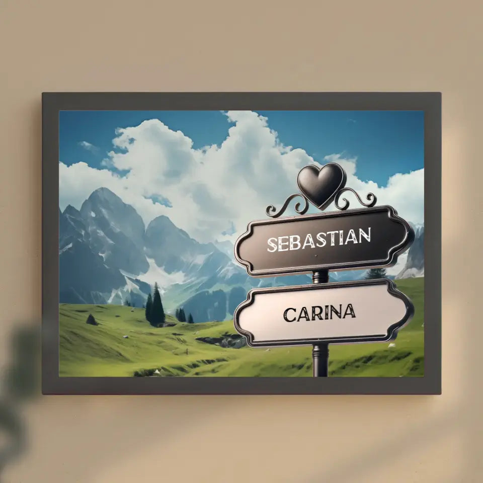 Liebes Poster Wegweiser Alpen Weide mit Namen