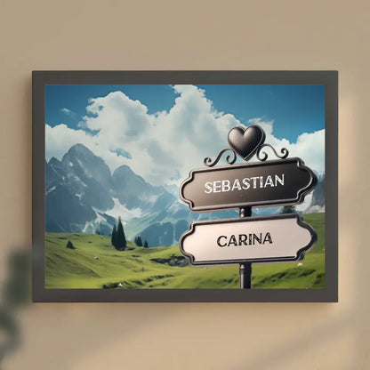 Liebes Poster Wegweiser Alpen Weide mit Namen