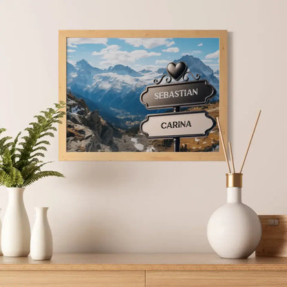 Personalisiertes Poster Wegweiser Gebirgskette mit Namen