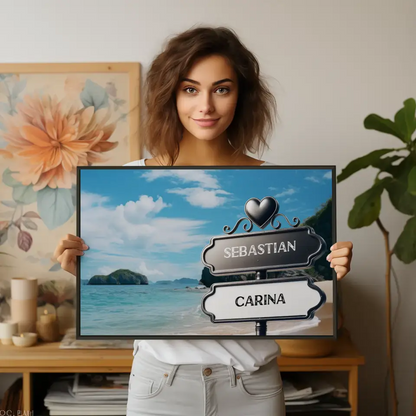 Poster personalisiert Wegweiser Insel Paradies Strand mit Namen