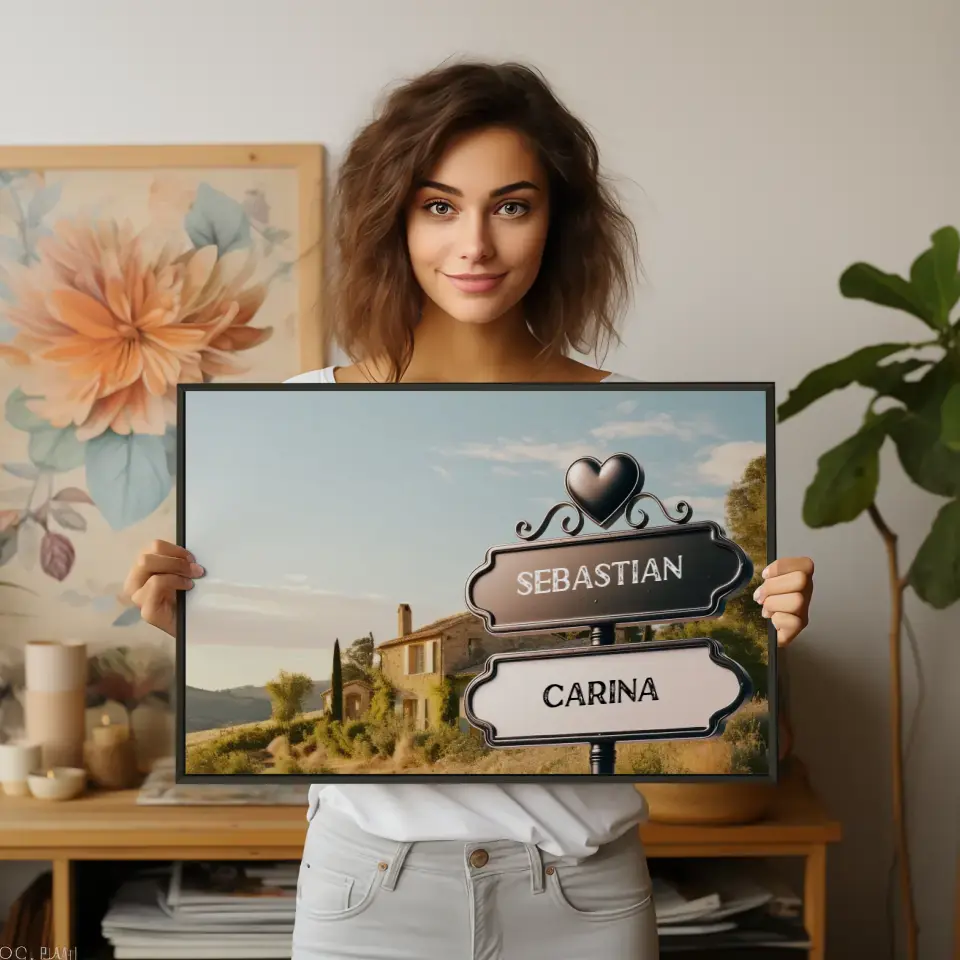 Poster personalisiert Wegweiser Provence Frankreich mit Namen