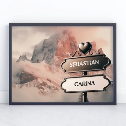 Personalisiertes Poster Paare Wegweiser Dolomiten mit Namen