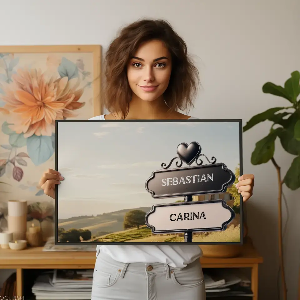 Personalisiertes Poster Wegweiser Landschaft Frankreich mit Namen