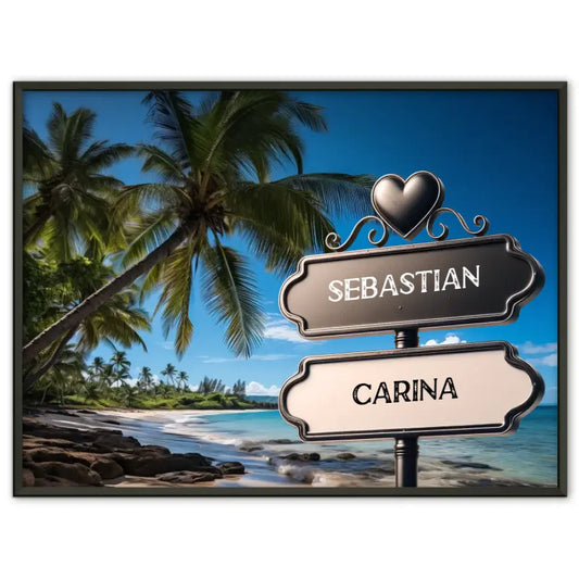 Personalisiertes Liebes Poster mit Namen Wegweiser Palmenstrand