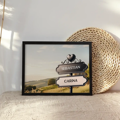 Personalisiertes Poster Wegweiser Landschaft Frankreich mit Namen