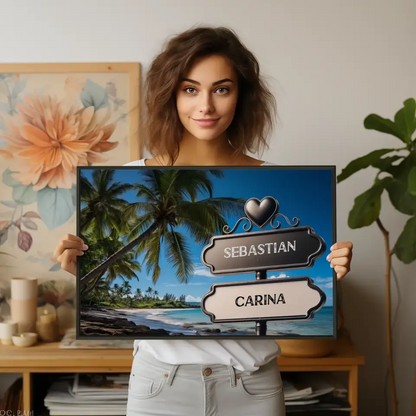 Personalisiertes Liebes Poster mit Namen Wegweiser Palmenstrand