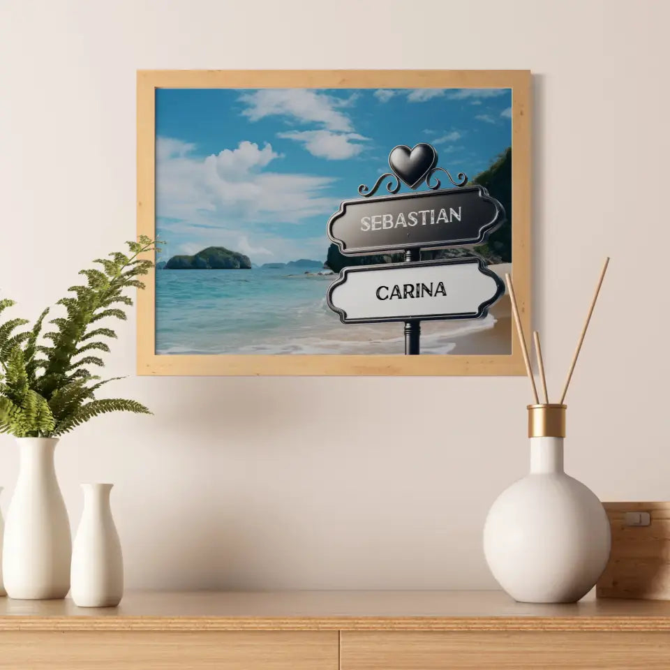 Poster personalisiert Wegweiser Insel Paradies Strand mit Namen