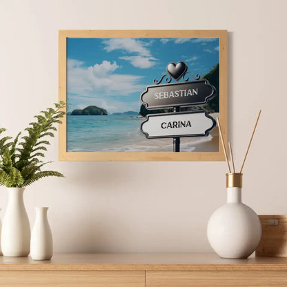 Poster personalisiert Wegweiser Insel Paradies Strand mit Namen