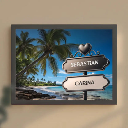 Personalisiertes Liebes Poster mit Namen Wegweiser Palmenstrand