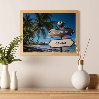 Personalisiertes Liebes Poster mit Namen Wegweiser Palmenstrand