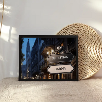 Poster personalisiert Wegweiser London bei Dämmerung