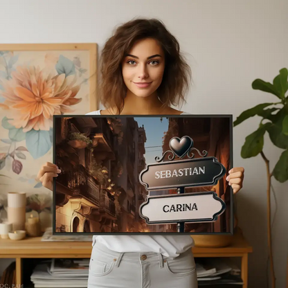 Liebes Poster mit Namen Wegweiser Spanische Altstadt
