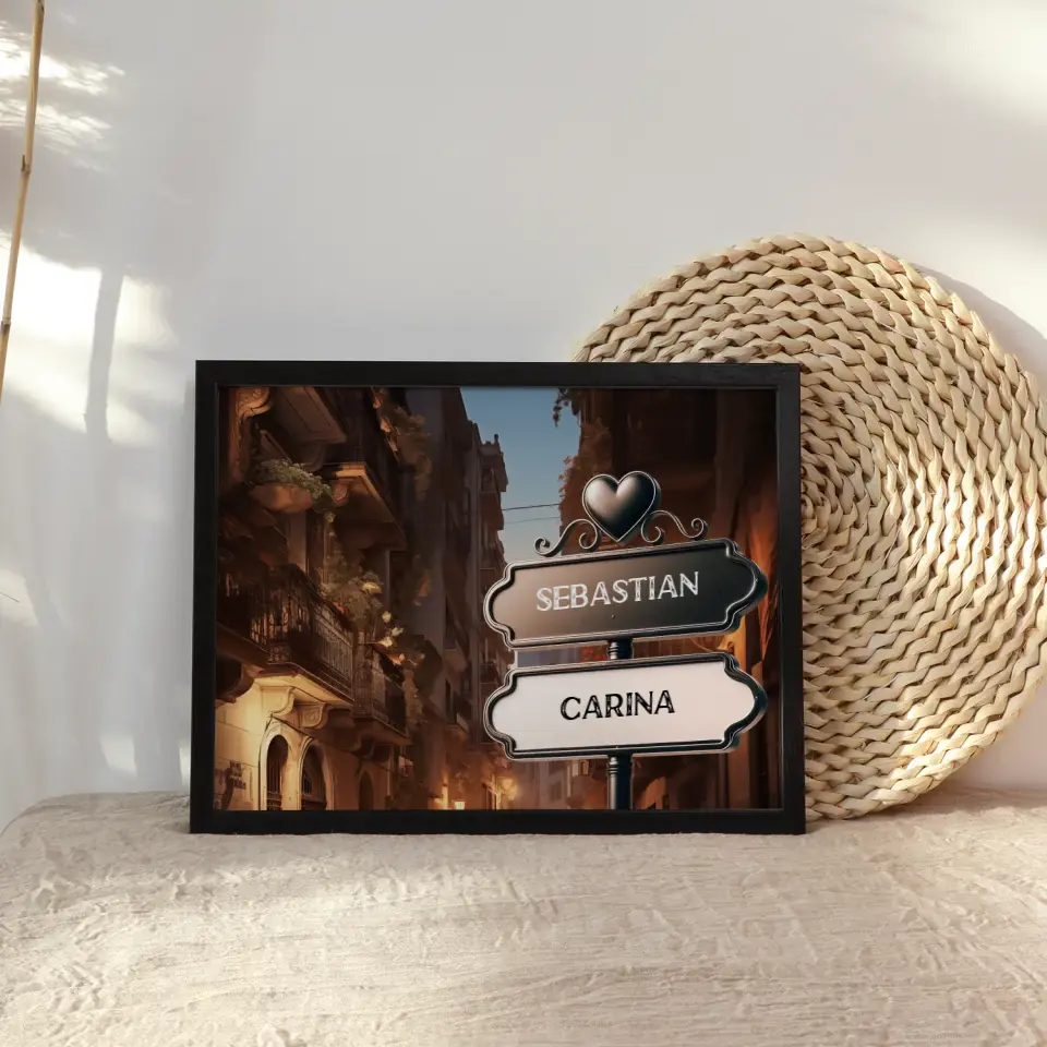 Liebes Poster mit Namen Wegweiser Spanische Altstadt