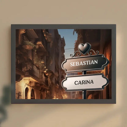 Liebes Poster mit Namen Wegweiser Spanische Altstadt
