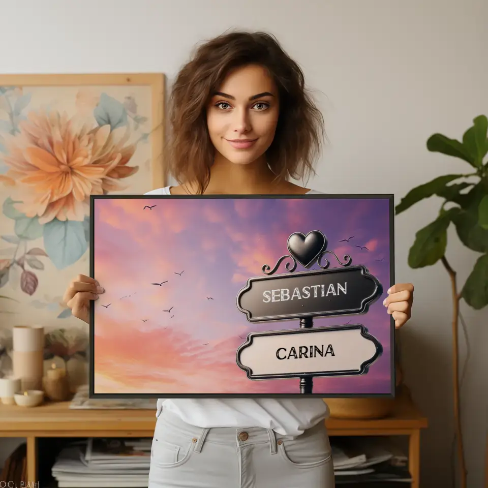 Personalisiertes Poster Wegweiser Lila Wolken