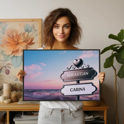 Personalisiertes Poster Paare Wegweiser Ruhiger Strand