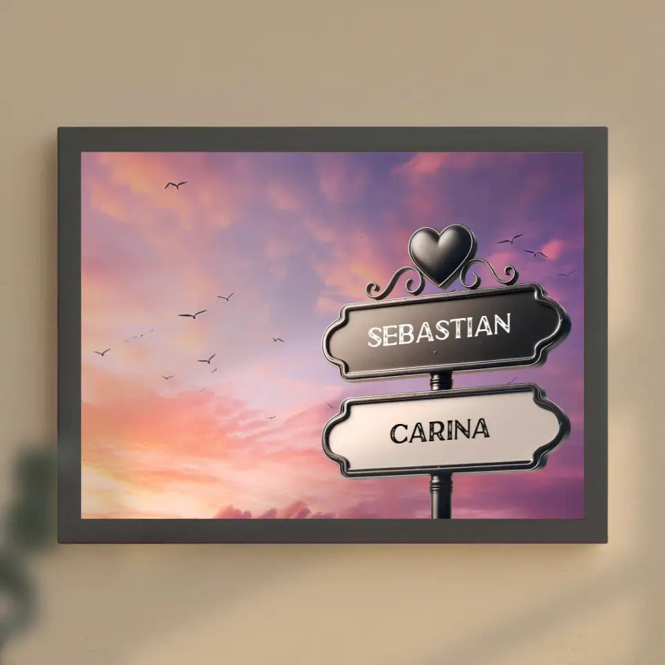 Personalisiertes Poster Wegweiser Lila Wolken