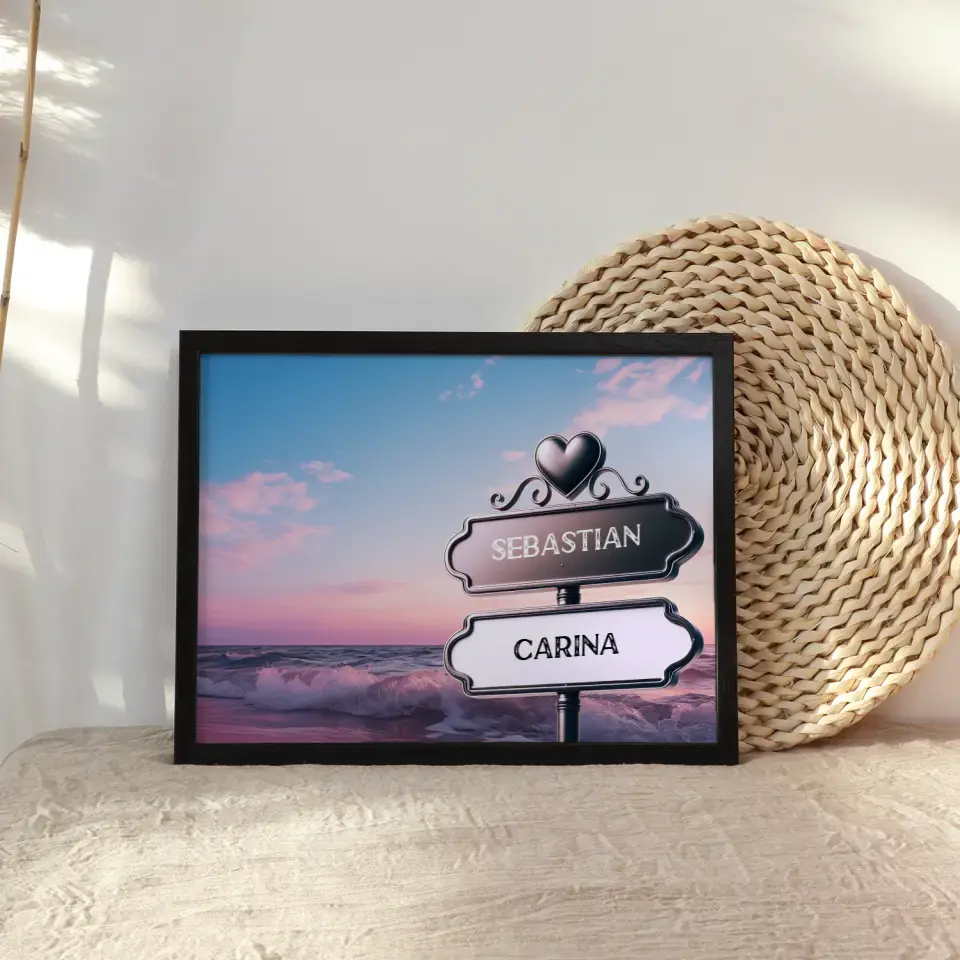 Personalisiertes Poster Paare Wegweiser Ruhiger Strand