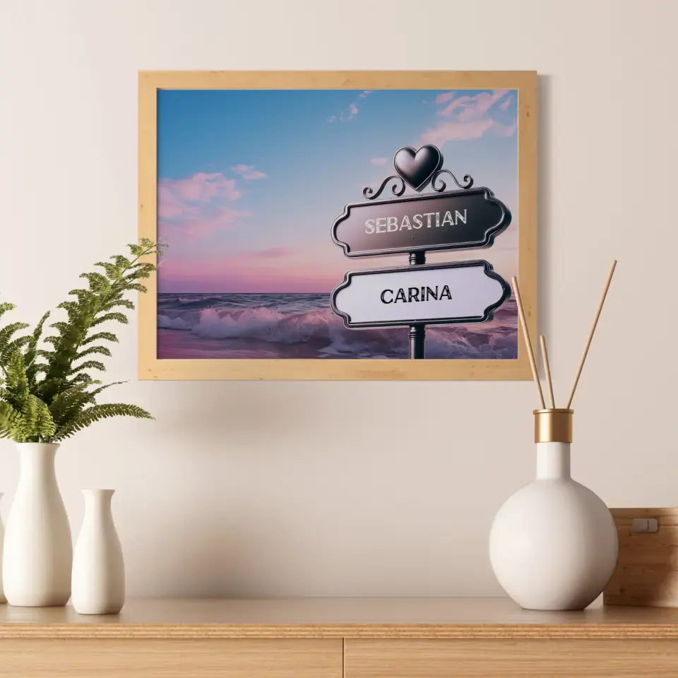 Personalisiertes Poster Paare Wegweiser Ruhiger Strand