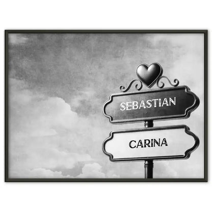 Liebes Poster mit Namen Wegweiser Schwarz Weiß Himmel Für Paare