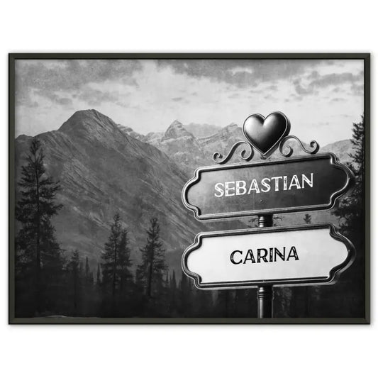 Personalisiertes Poster Paare Wegweiser Schwarz Weiß Gebirge mit Namen