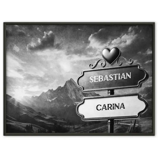 Liebes Poster Wegweiser Schwarz Weiß Gletscher mit Namen