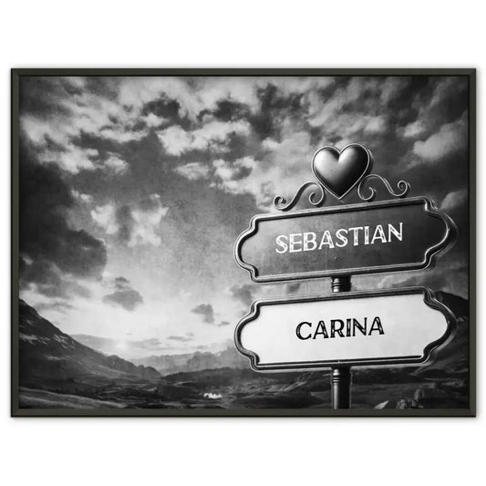 Personalisiertes Poster Paare Wegweiser Schwarz Weiß Tal mit Namen