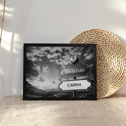 Personalisiertes Poster Paare Wegweiser Schwarz Weiß Tal mit Namen