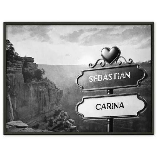 Personalisiertes Poster Wegweiser Schwarz Weiß Sandsteinwüste mit Namen