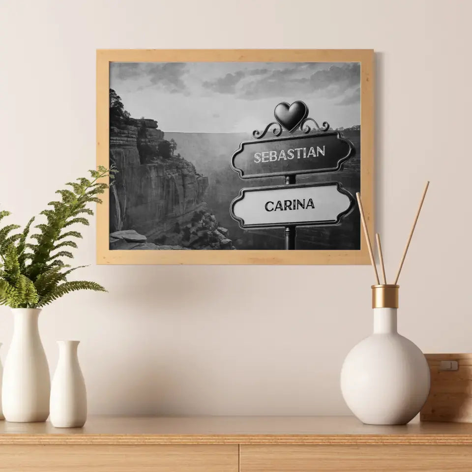 Personalisiertes Poster Wegweiser Schwarz Weiß Sandsteinwüste mit Namen