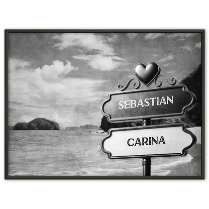 Personalisiertes Poster Paare Wegweiser Schwarz Weiß schöner Strand mit Namen