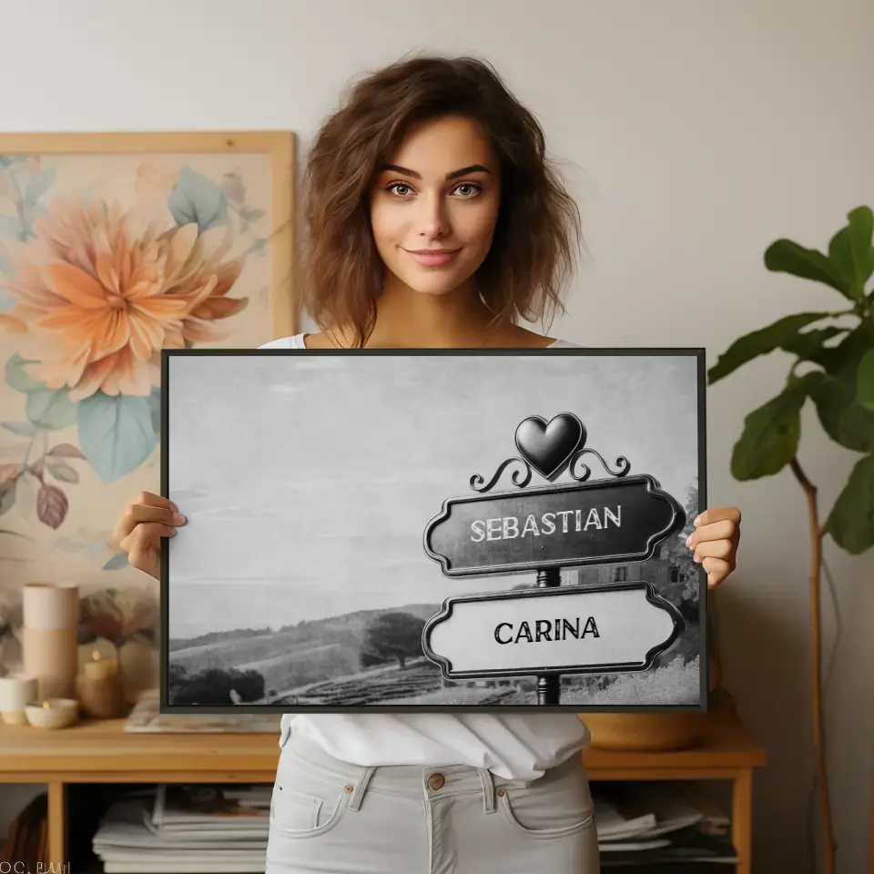 Personalisiertes Poster Wegweiser Weiß Schwarz Frankreich Provence