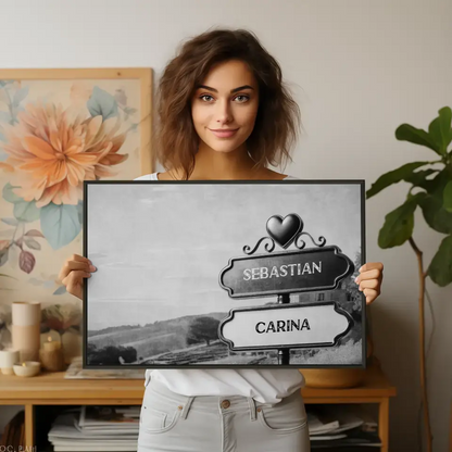 Personalisiertes Poster Wegweiser Weiß Schwarz Frankreich Provence