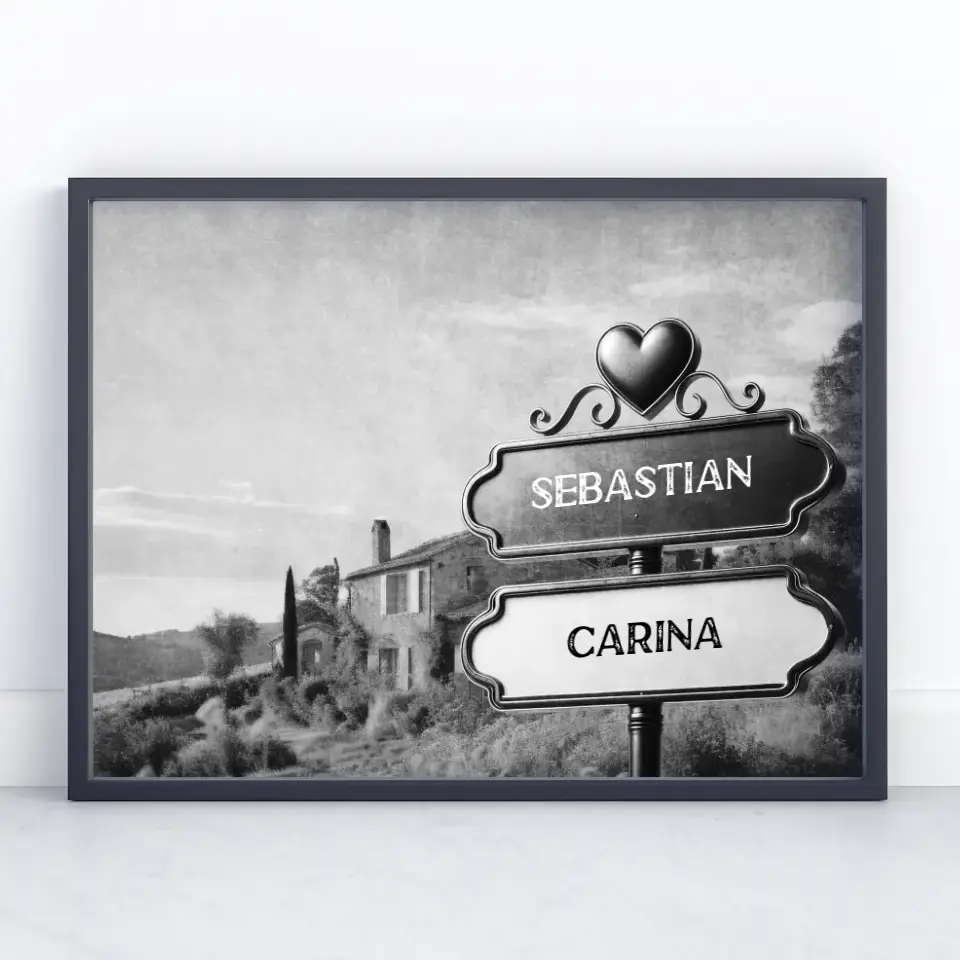 Poster personalisiert Wegweiser Schwarz Weiß Provence mit Namen