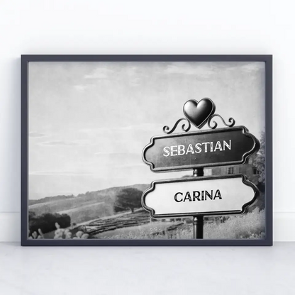 Personalisiertes Poster Wegweiser Weiß Schwarz Frankreich Provence