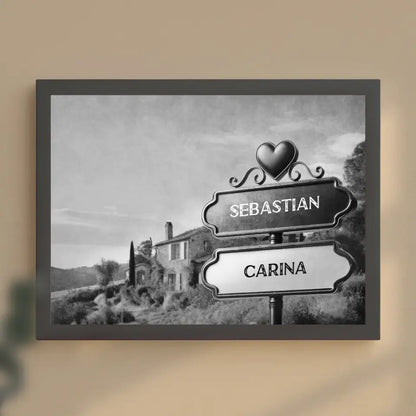 Poster personalisiert Wegweiser Schwarz Weiß Provence mit Namen
