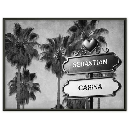 Personalisiertes Poster Paare Wegweiser Schwarz Weiß Palmen mit Namen