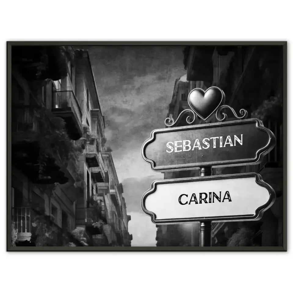 Liebes Poster Wegweiser Schwarz Weiß Stadt Himmel mit Namen