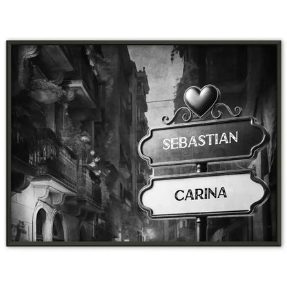 Personalisiertes Poster Liebe Wegweiser Schwarz Weiß Innenstadt mit Namen