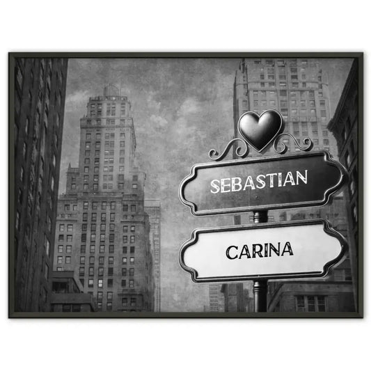 Personalisiertes Poster Paare Wegweiser Schwarz Weiß Seattle mit Namen