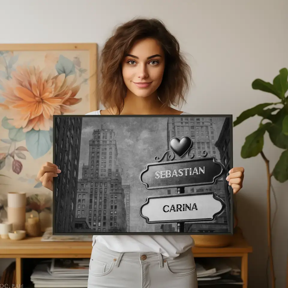 Personalisiertes Poster Paare Wegweiser Schwarz Weiß Seattle mit Namen