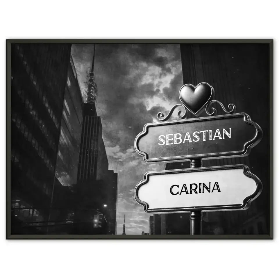 Liebes Poster Wegweiser Schwarz Weiß bewölkte Stadt mit Namen