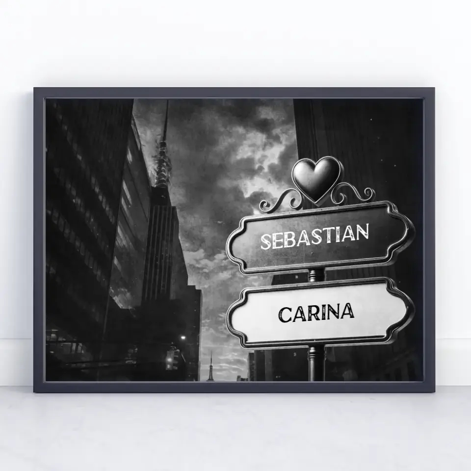 Liebes Poster Wegweiser Schwarz Weiß bewölkte Stadt mit Namen