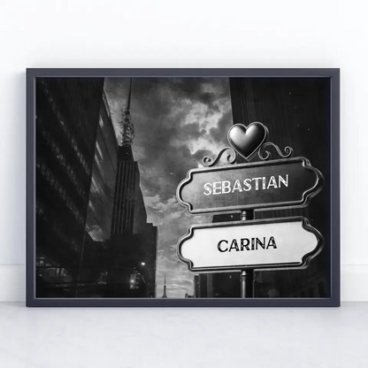 Liebes Poster Wegweiser Schwarz Weiß bewölkte Stadt mit Namen
