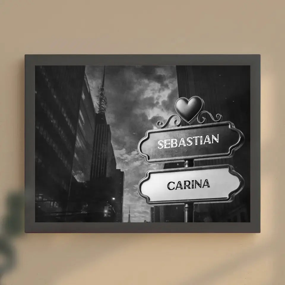 Liebes Poster Wegweiser Schwarz Weiß bewölkte Stadt mit Namen