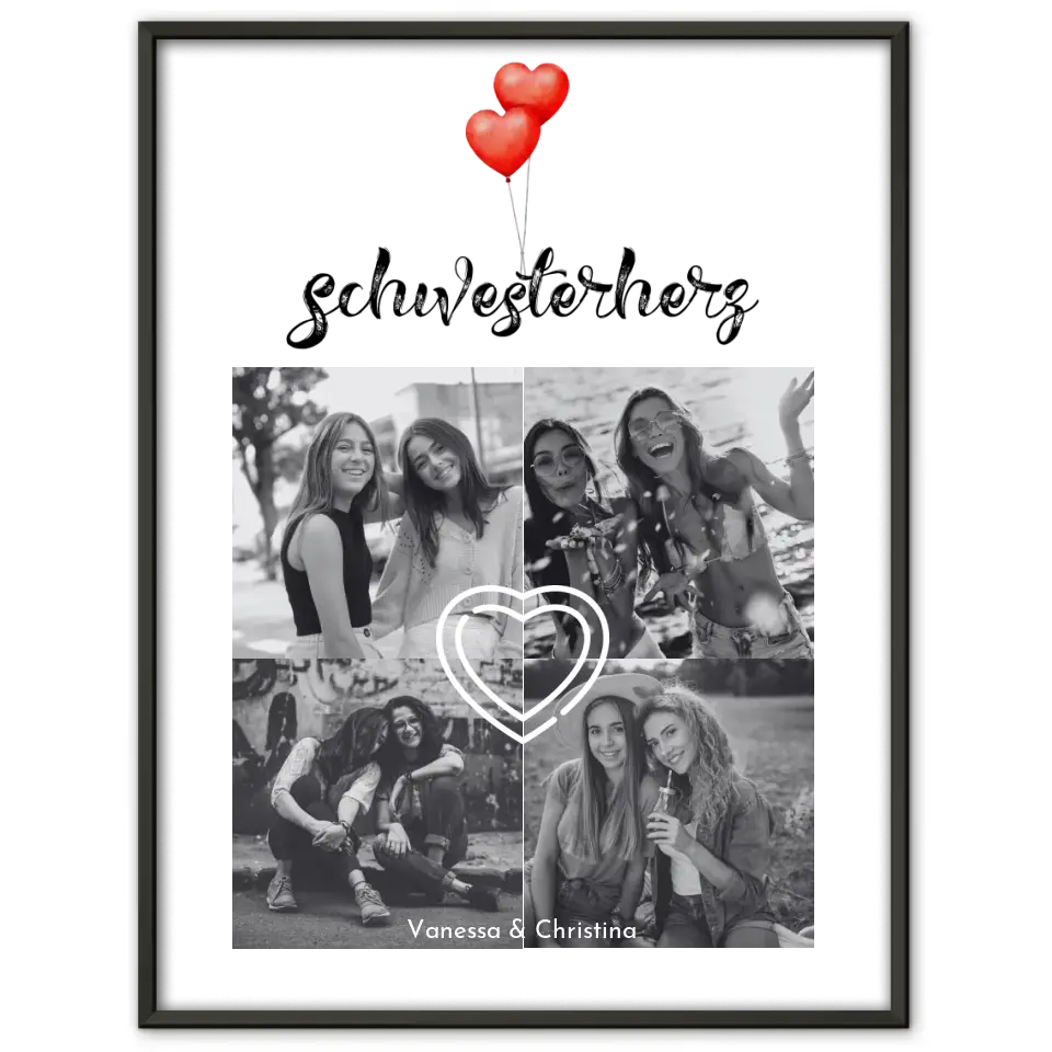 Poster Schwester Schwesterherz mit 4 Fotos & Eigener Text
